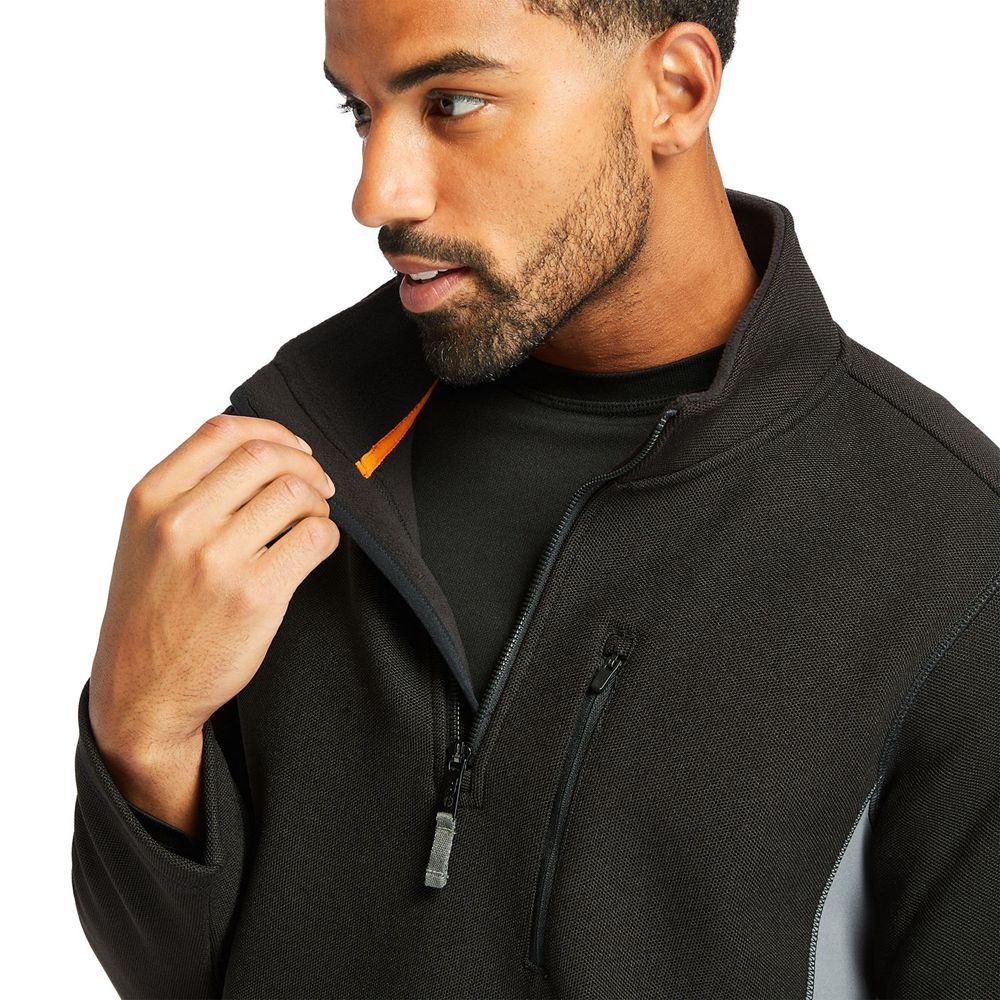 Timberland Mens Sweatshirts PRO® Studwall Quarter-Zip Textured Fleece - Black - India YT2063741